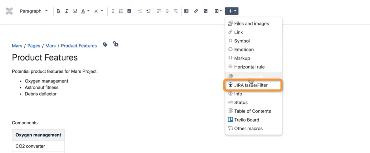 JIRA Confluence: JIRA ISSUE/FILTER